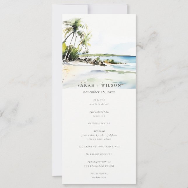 Tropical Coastal Destination Wedding Program (Front)