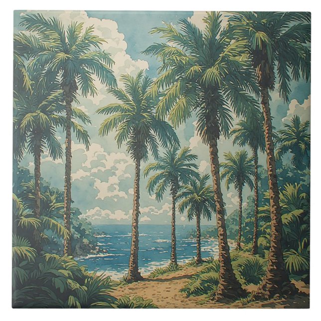 Tropical Coastal Oasis Ceramic Tile (Front)