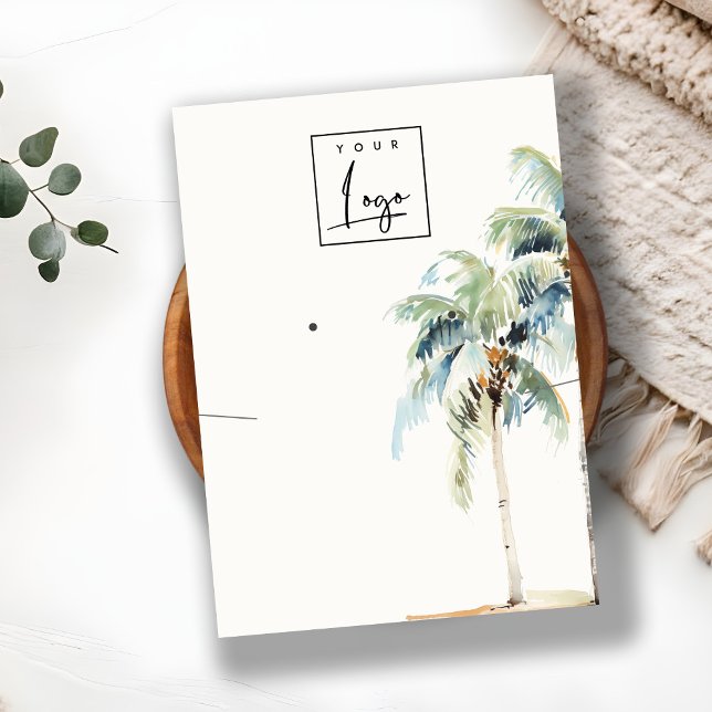 Tropical Coastal Palm Tree Necklace Earring Logo Business Card (Creator Uploaded)