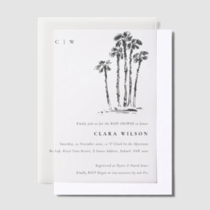 Tropical Coastal Palm Tree Sketch Baby Shower Vellum Invitations