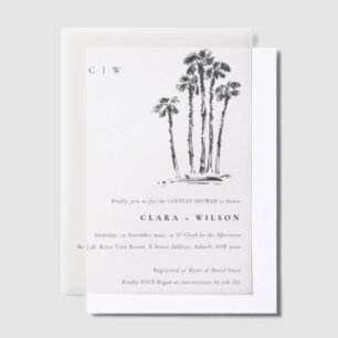 Tropical Coastal Palm Tree Sketch Couples Shower Vellum Invitations