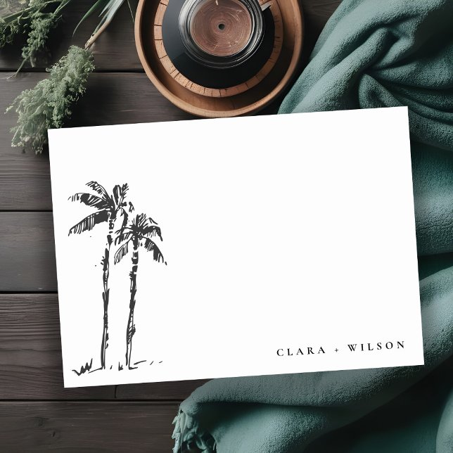 Tropical Coastal Palm Tree Sketch Wedding Card (Creator Uploaded)