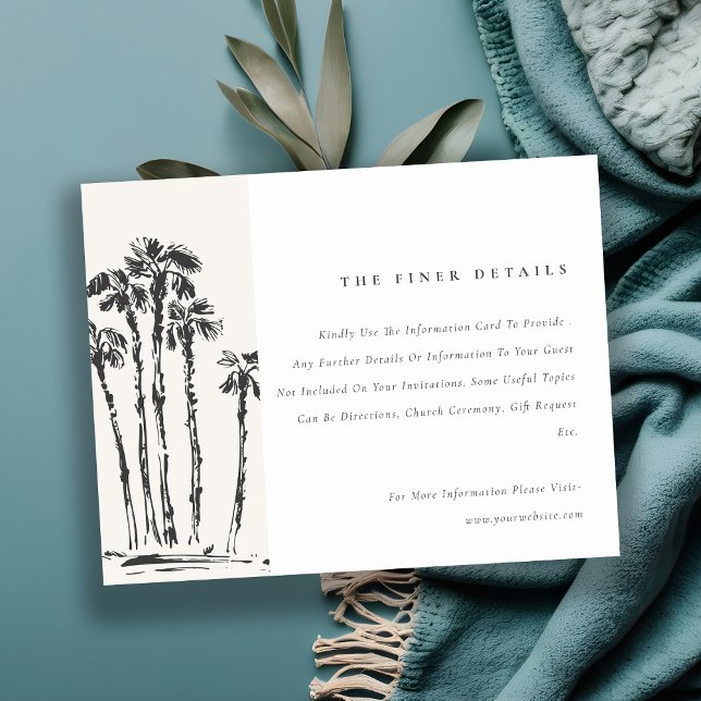 Tropical Coastal Palm Tree Sketch Wedding Details Enclosure Card (Creator Uploaded)