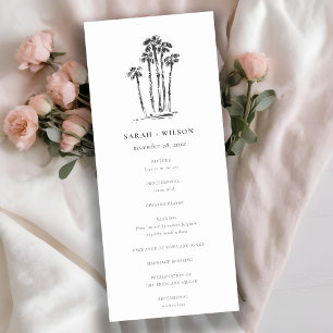 Tropical Coastal Palm Tree Sketch Wedding Program