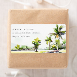 Tropical Coastal Palm Trees Watercolor Address
