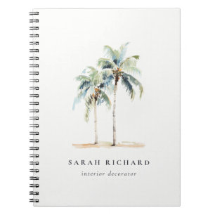 Tropical Coastal Palm Trees Watercolor Blue Green Notebook
