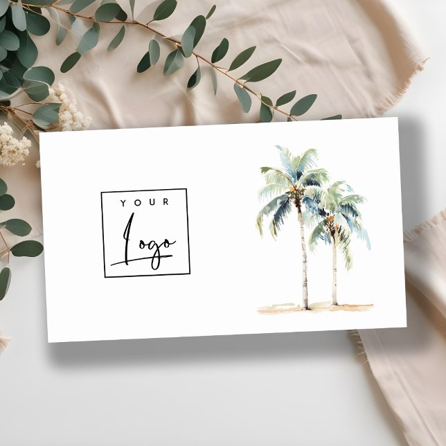 Tropical Coastal Palm Trees Watercolor Logo Business Card (Creator Uploaded)