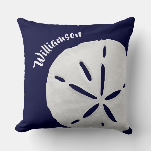 Tropical Coastal Sand Dollar Navy Blue Beach  Cushion (Front)