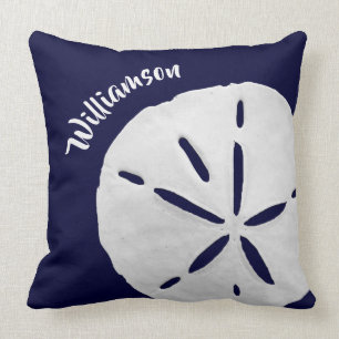 Tropical Coastal Sand Dollar Navy Blue Beach Cushion