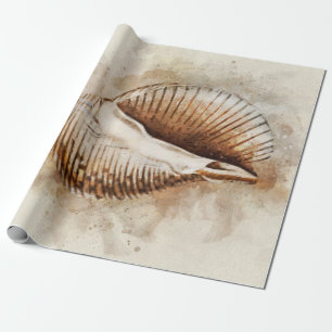 Tropical Coastal Sea Shell Watercolor Brown Orange Wrapping Paper