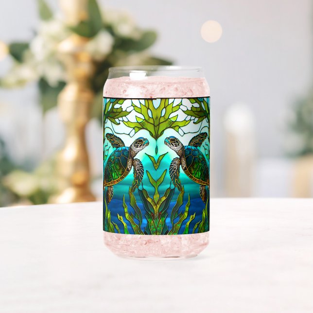 Tropical Coastal Sea Turtle Teal Blue Green  Can Glass (Insitu (Wedding))