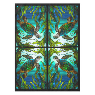 Tropical Coastal Sea Turtle Teal  Stained Glass Tablecloth