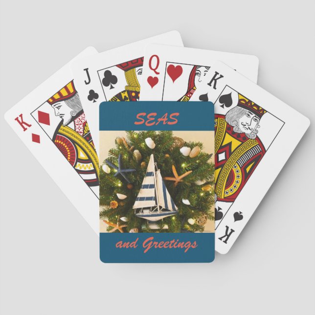 Tropical Coastal 'SEAS and Greetings' Christmas Playing Cards (Back)