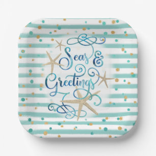 Tropical Coastal SEAS AND GREETINGS Paper Plate