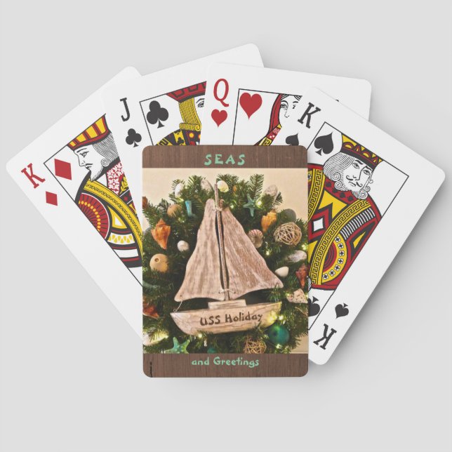 Tropical Coastal SEAS & Greetings Beach Christmas Playing Cards (Back)