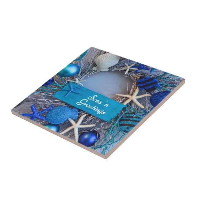 Tropical Coastal Seashell Holiday Christmas Ceramic Tile (Side)