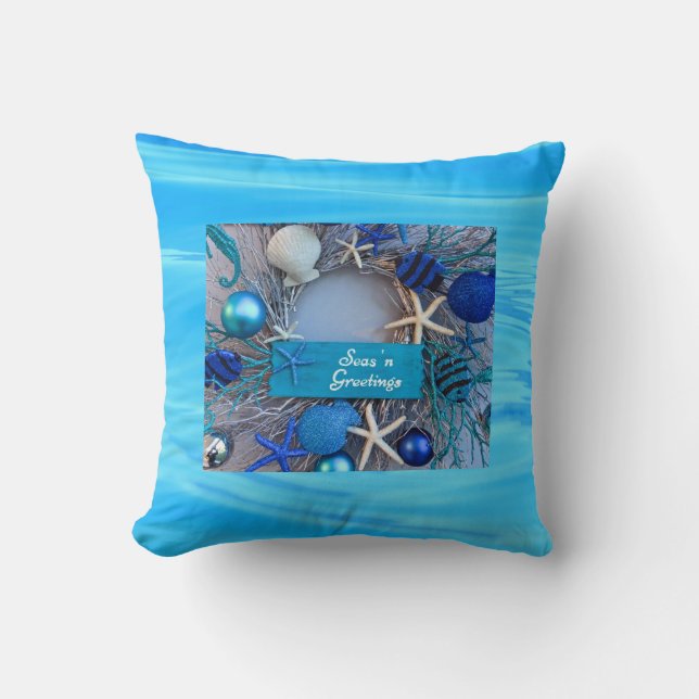 Tropical Coastal Seashell Holiday Christmas Cushion (Front)