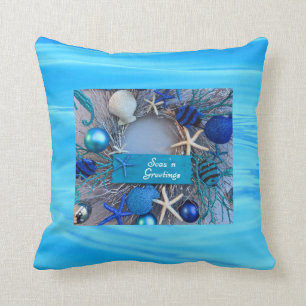 Tropical Coastal Seashell Holiday Christmas Cushion