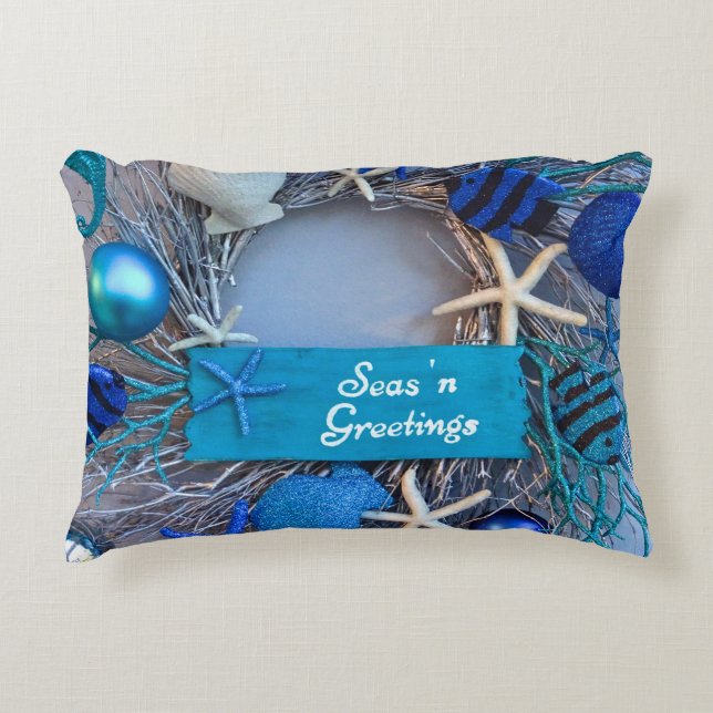 Tropical Coastal Seashell Holiday Christmas Decorative Cushion (Front)