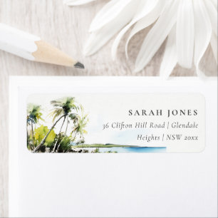 Tropical Coastal Watercolor Destination Address Return Address Label