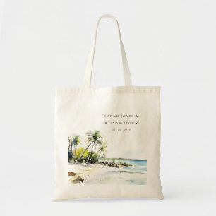 Tropical Coastal Watercolor Destination Wedding Tote Bag