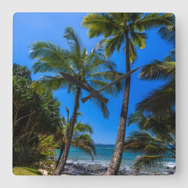 Tropical coastline 2 square wall clock (Front)