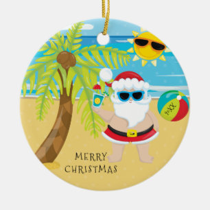 Tropical Cocktail Santa Hawaiian Christmas Ceramic Tree Decoration