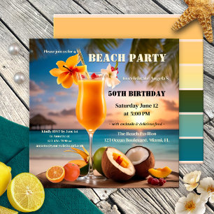 Tropical Cocktail Summer Beach Birthday Party Invitation