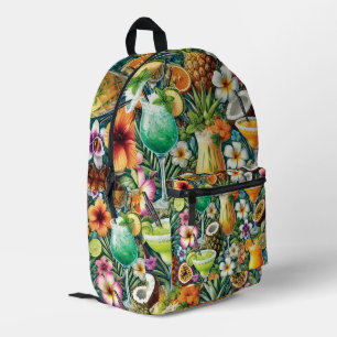 Tropical Cocktails and Floral Design Printed Backpack