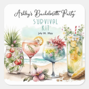 Tropical Cocktails Bachelorette Party Survival Kit Square Sticker
