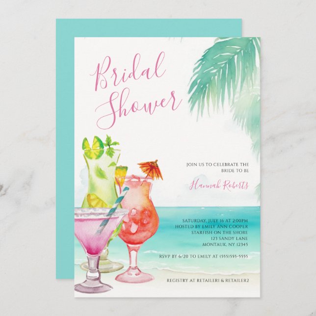 Tropical Cocktails Beach Bridal Shower Invitation (Front/Back)