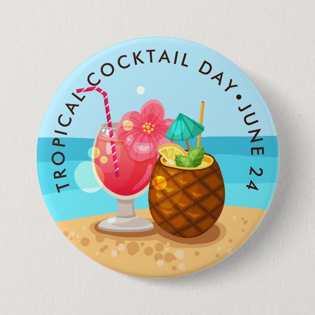 Tropical Cocktails Day, pineapple, hibiscus 7.5 Cm Round Badge (Front)