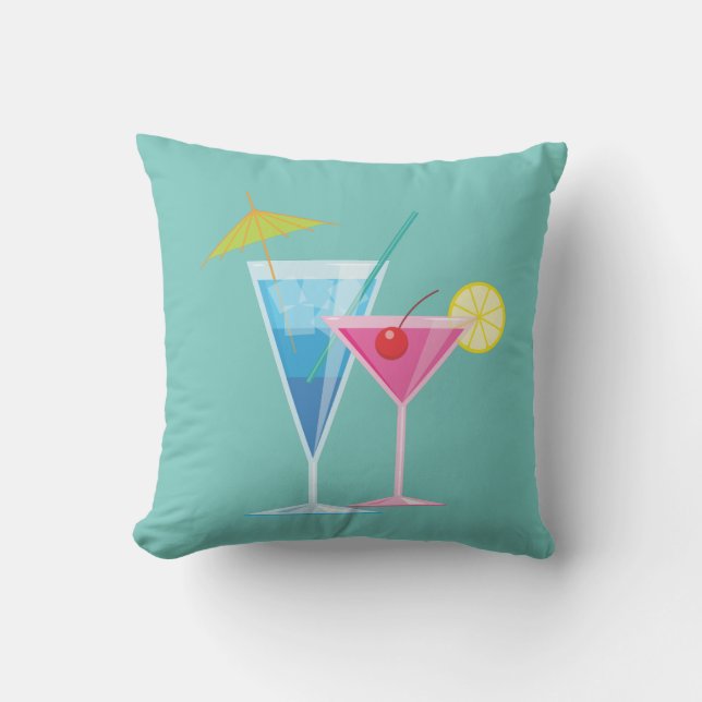 Tropical Cocktails on Turquoise - Outdoor Cushion (Front)