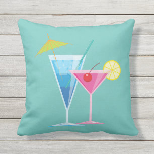 Tropical Cocktails on Turquoise - Outdoor Cushion