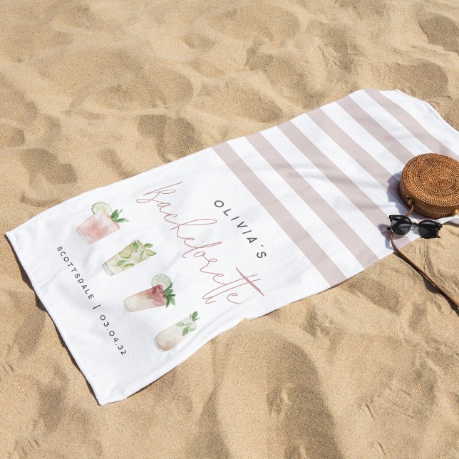 Tropical Cocktails Personalised Bachelorette Party Beach Towel (Creator Uploaded)