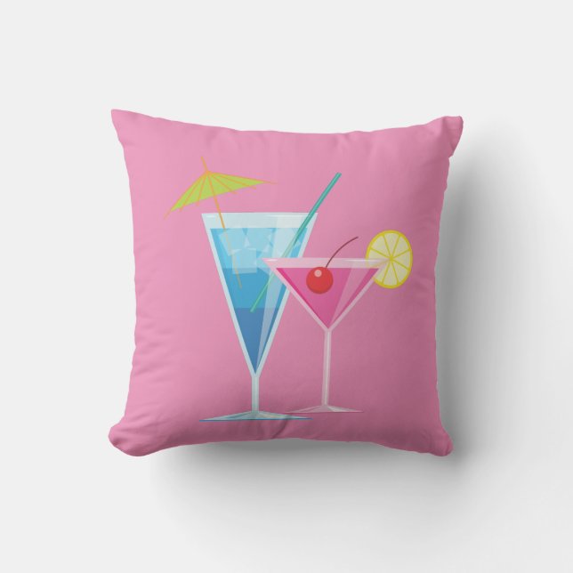 Tropical Cocktails Pillow on Pink - Outdoor (Front)