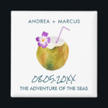 Tropical Coconut Cruise Ship Wedding Favour Magnet<br><div class="desc">Fun coconut cocktail design wedding favour magnets for couples who get married on a cruise ship. Customise with your names,  wedding date and the ship's name.</div>