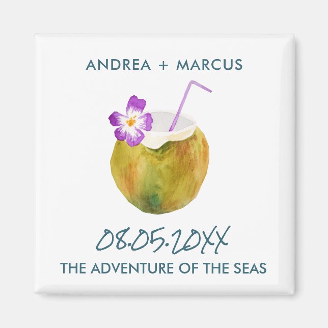 Tropical Coconut Cruise Ship Wedding Favour Magnet (Front)