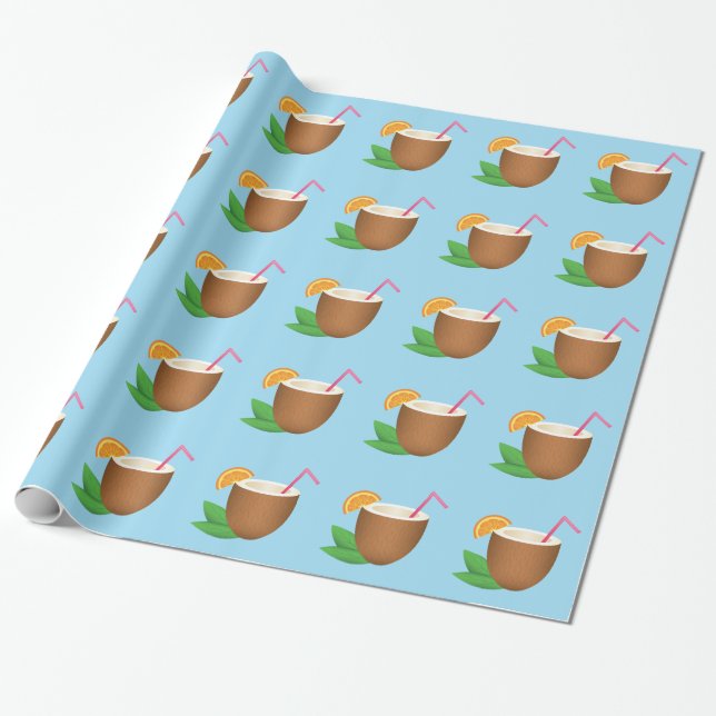 Tropical Coconut Drink Pattern Wrapping Paper (Unrolled)