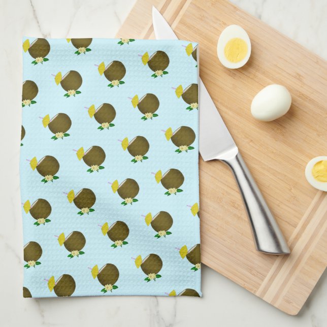 Tropical Coconut Drink Tea Towel (Quarter Fold)