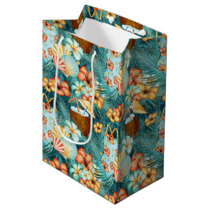 TROPICAL COCONUT DRINKS FLOWERS BATHING SUITS MEDIUM GIFT BAG