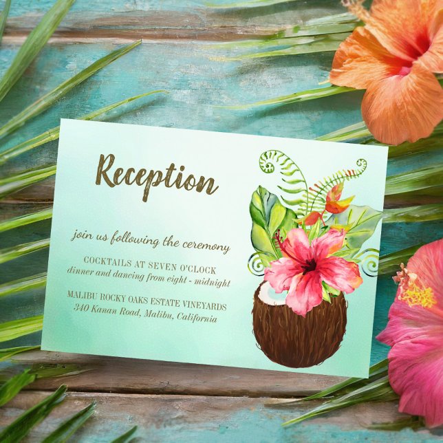 Tropical Coconut Floral Bouquet Wedding Reception Enclosure Card (Creator Uploaded)