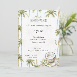 Tropical Coconut Flower Palm Trees Birthday   Invitation