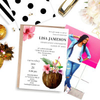 Tropical Coconut Graduation w/ Photo V2 Invitation