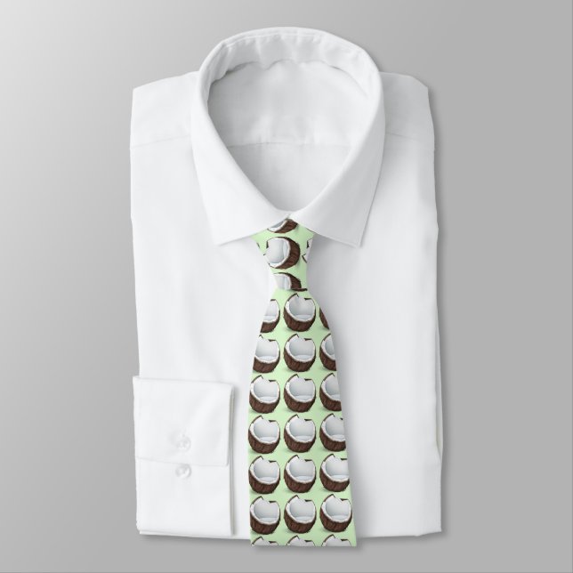tropical coconut. Light green background Tie (Tied)