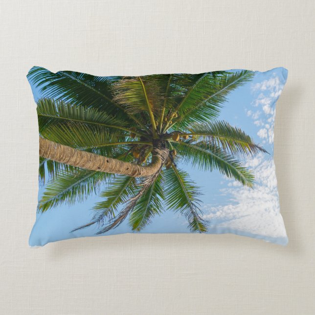 Tropical Coconut Palm Tree Under Blue Sky Decorative Cushion (Front)