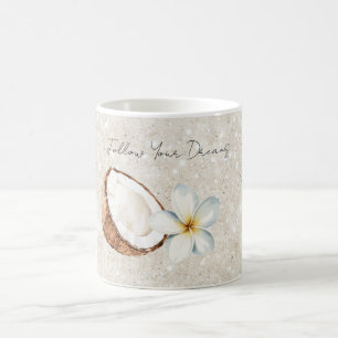 Tropical Coconut Plumeria Flower Sand Glitter   Coffee Mug