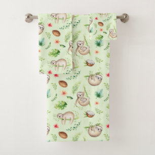 Tropical Coconut Sloth Pattern Bath Towel Set