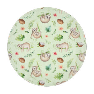 Tropical Coconut Sloth Pattern Cutting Board