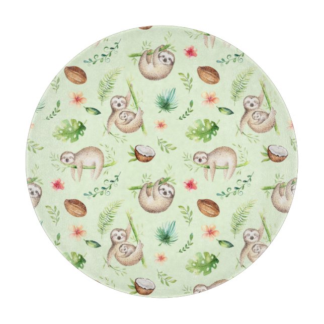 Tropical Coconut Sloth Pattern Cutting Board (Front)
